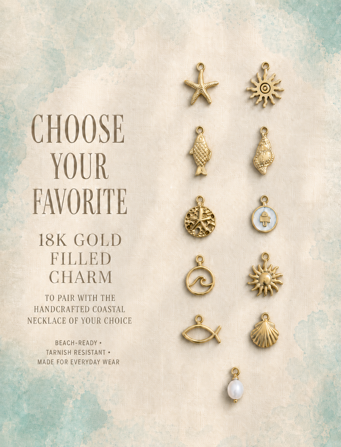 Dirty Dunes Jewelry 18K gold-filled coastal charm choices